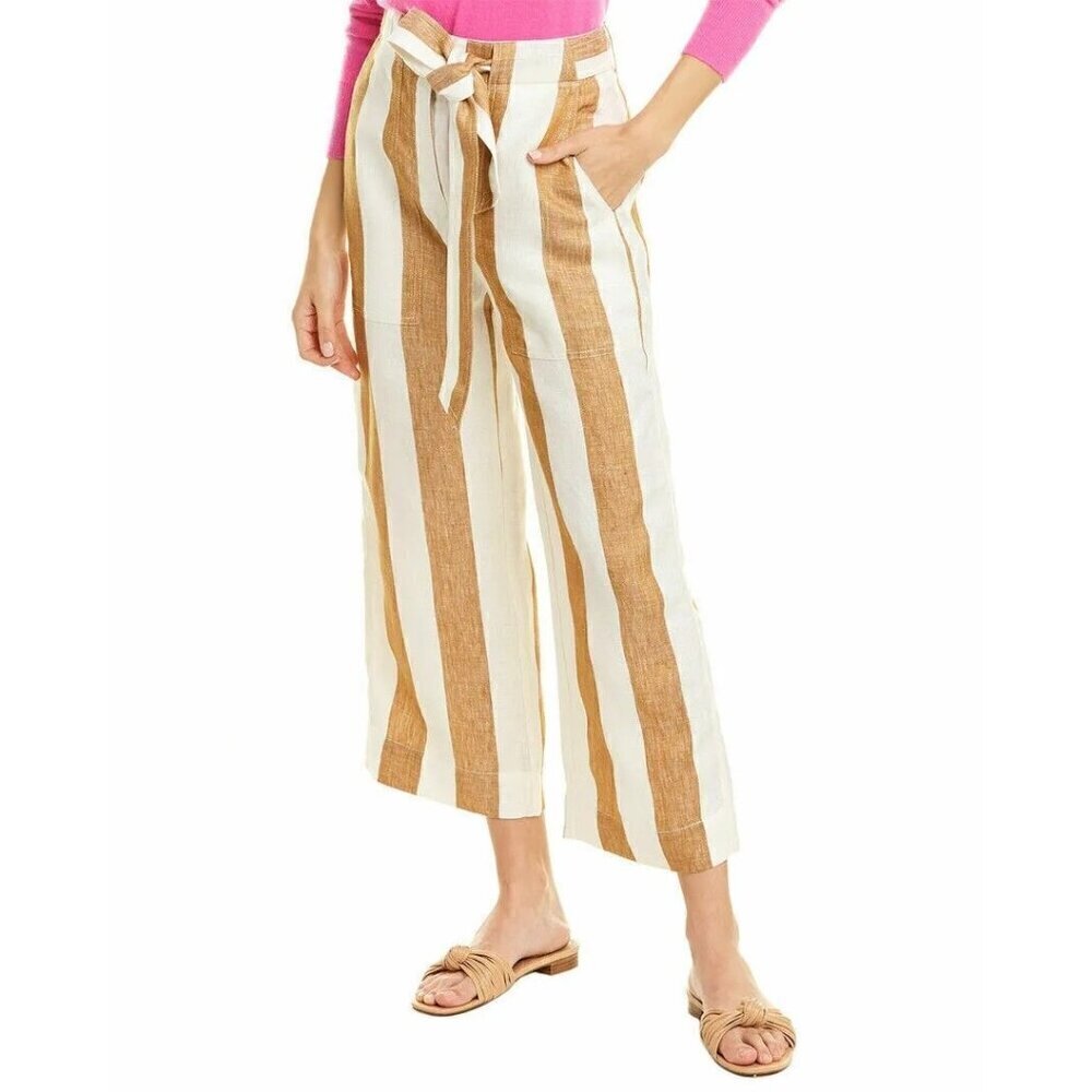 J CREW Tan and white linen pants size 2